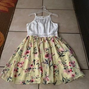 White Halter and yellow flower skirt dress.